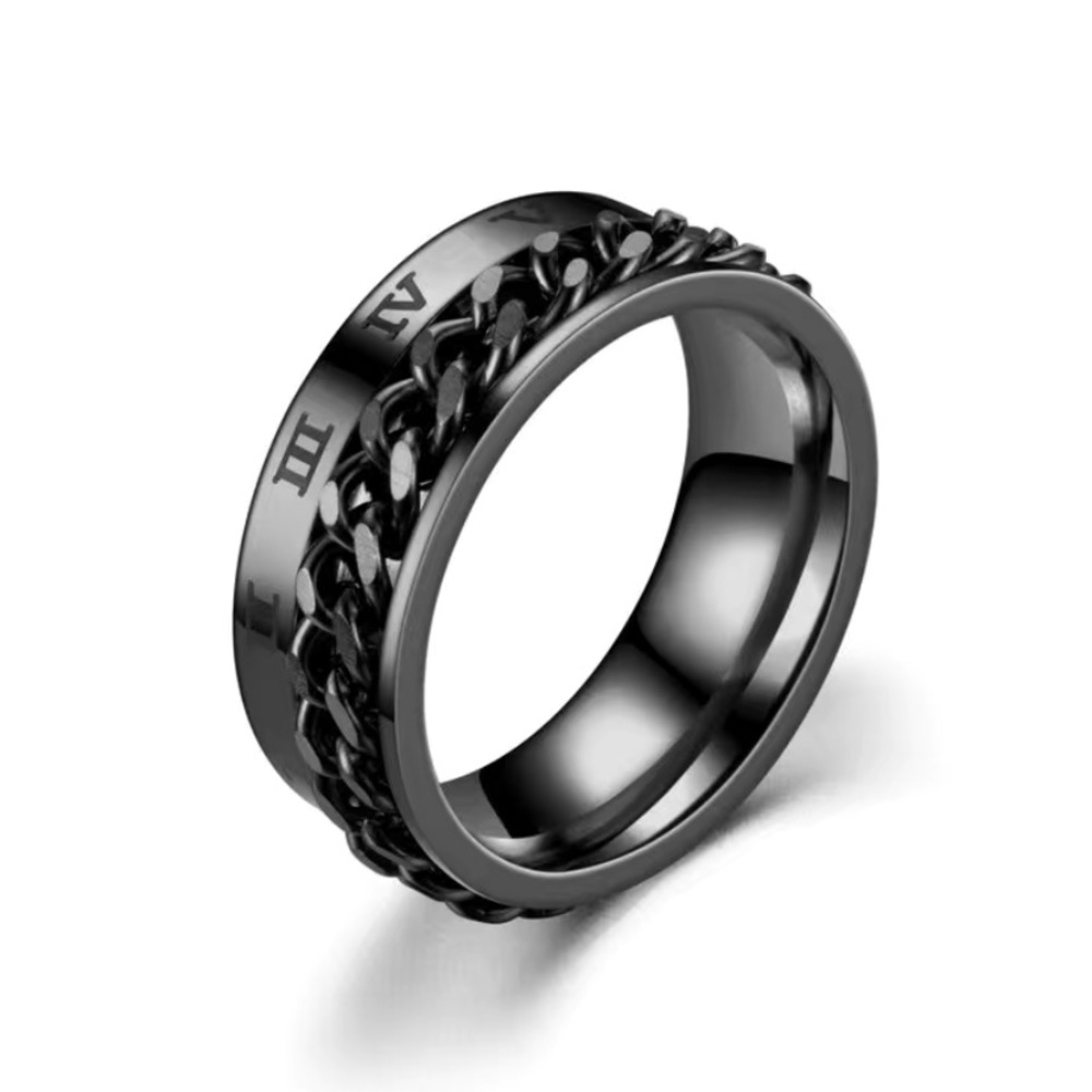 Black Roman Numeral Chain Anxiety Fidget Spinner Ring - Picture 5 of 7